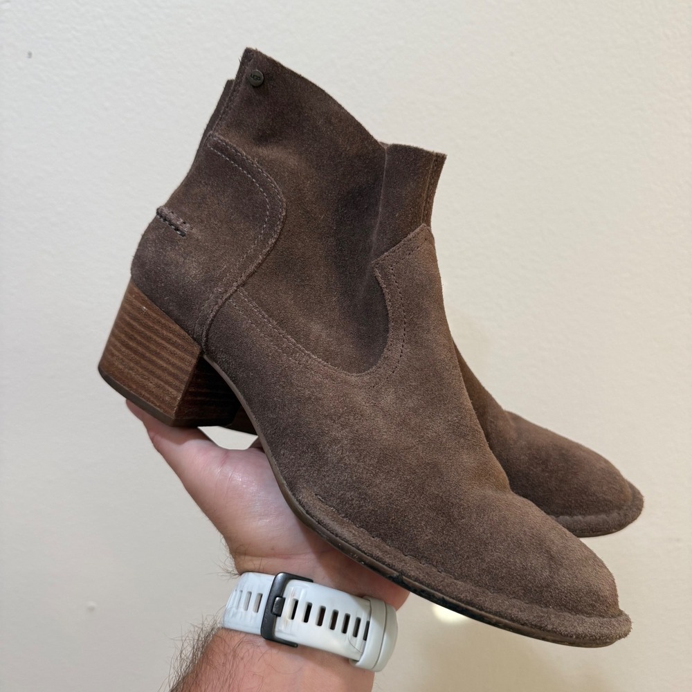 UGG Australia 1095053 Brown Suede Ankle Boots Women 8.5 Rear Zip Block Heel